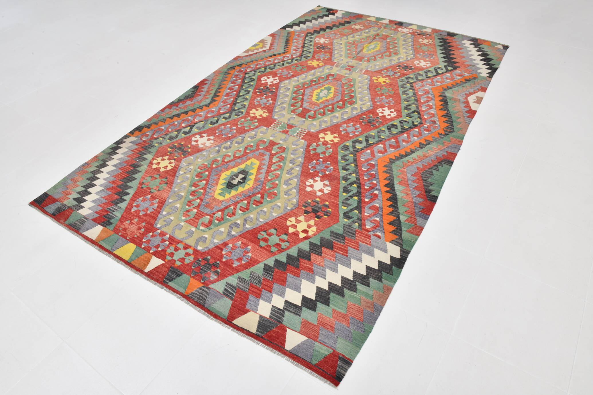 6x10 Kilim Multicolor Geometric Style Vintage Kilim Rug, 184x304 Cm