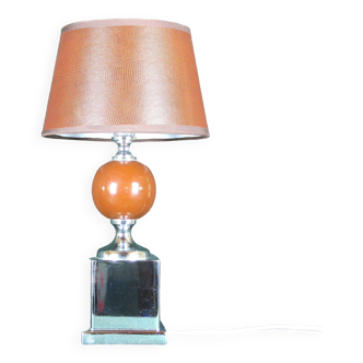 Lampe de table en bois et chrome, France milieu du 20ème siècle