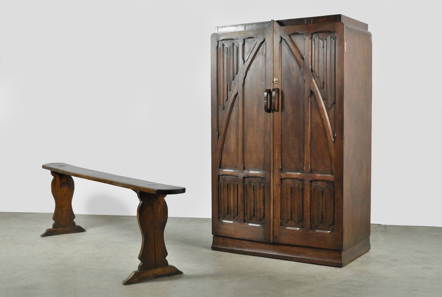 Unique wooden wardrobe and/or hall cupboard in Art Nouveau style, 1930.