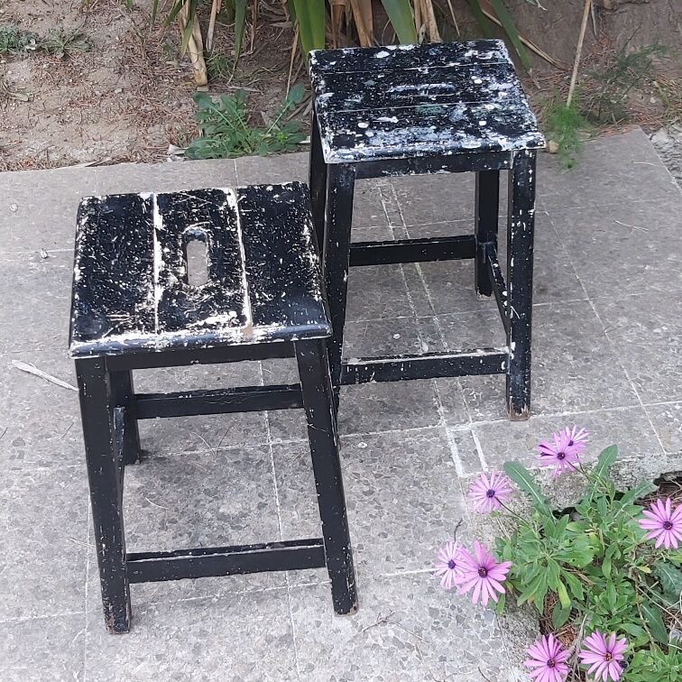 Pair stool painted wood workshop