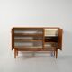 Scandinavian highboard sideboard, 1950s/60s, oak & teak, three doors