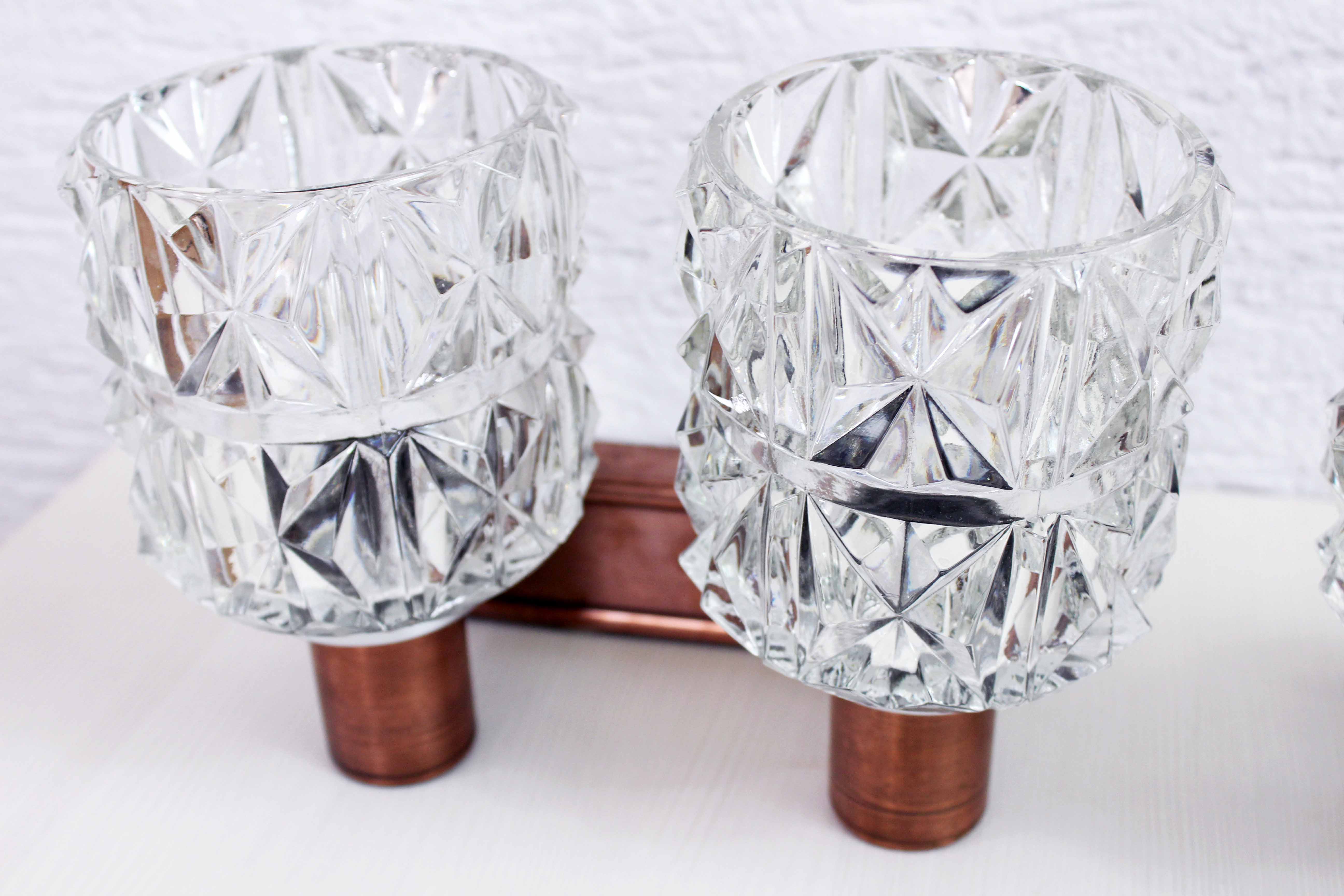 Set de 3 appliques en cuivre et verre