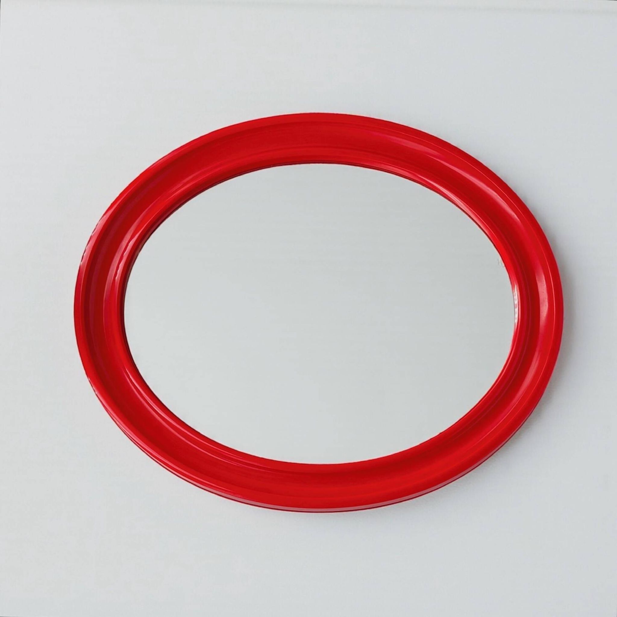 Red Bakelite Oval Mirror by Carrara & Matta, Italy 1970s