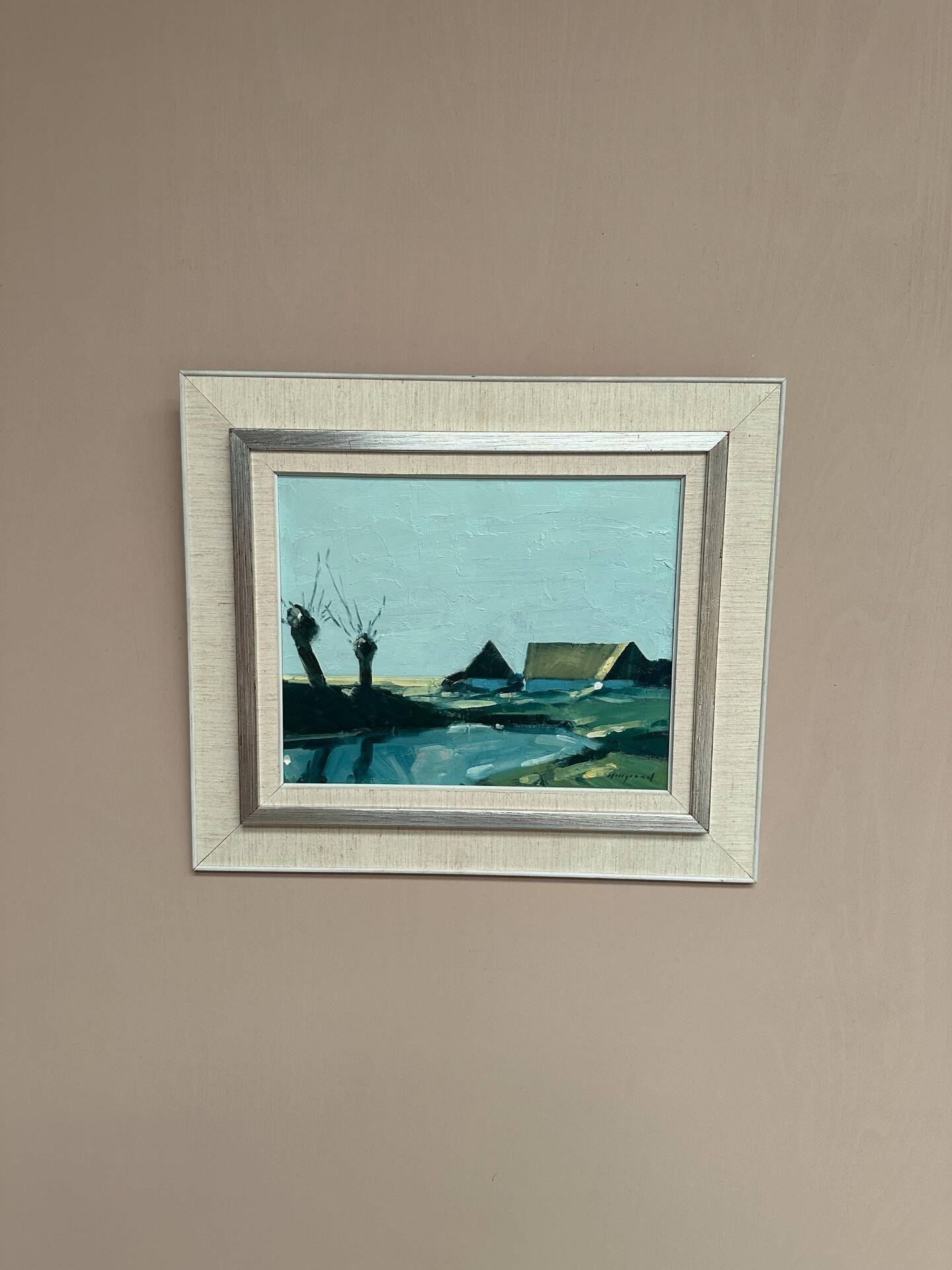 Swedish Oil on Canvas – “Farm by the Lake” by Bengt Hillgrund