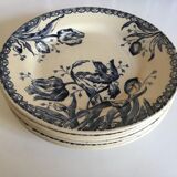 Set of 6 flat Tulips earthenware plates of Gien of the nineteenth century
