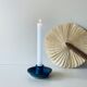 Blue enamelled sandstone candlestick