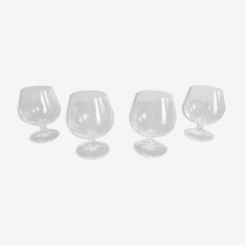 Lot 4 unsigned chiseled crystal cognac glasses