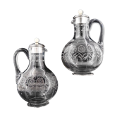 Baccarat, pair of engraved crystal decanters and solid silver, in excellent condition.