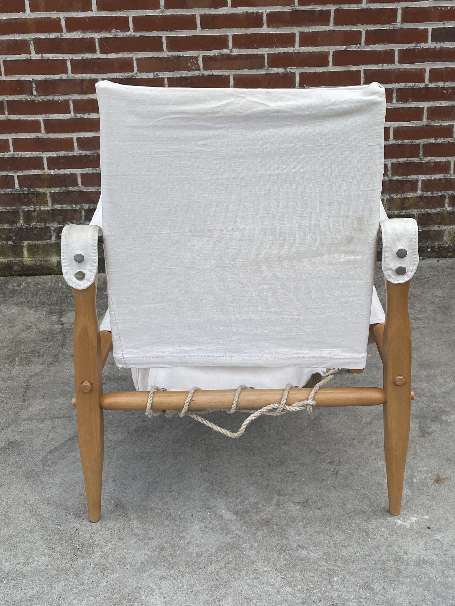 Fauteuil safari vintage 1960 Danemark avec toile design minimaliste