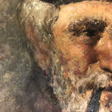 Oil on canvas portrait of an old man with a pipe