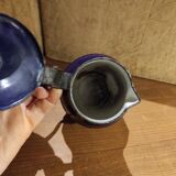 Small vintage French jug with lid, in blue enamel