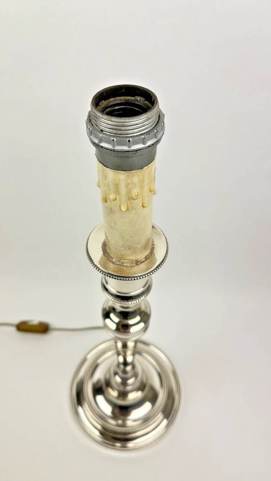 Silver-plated bronze lamp base, candlestick converted into a lamp, H. 53.5 cm