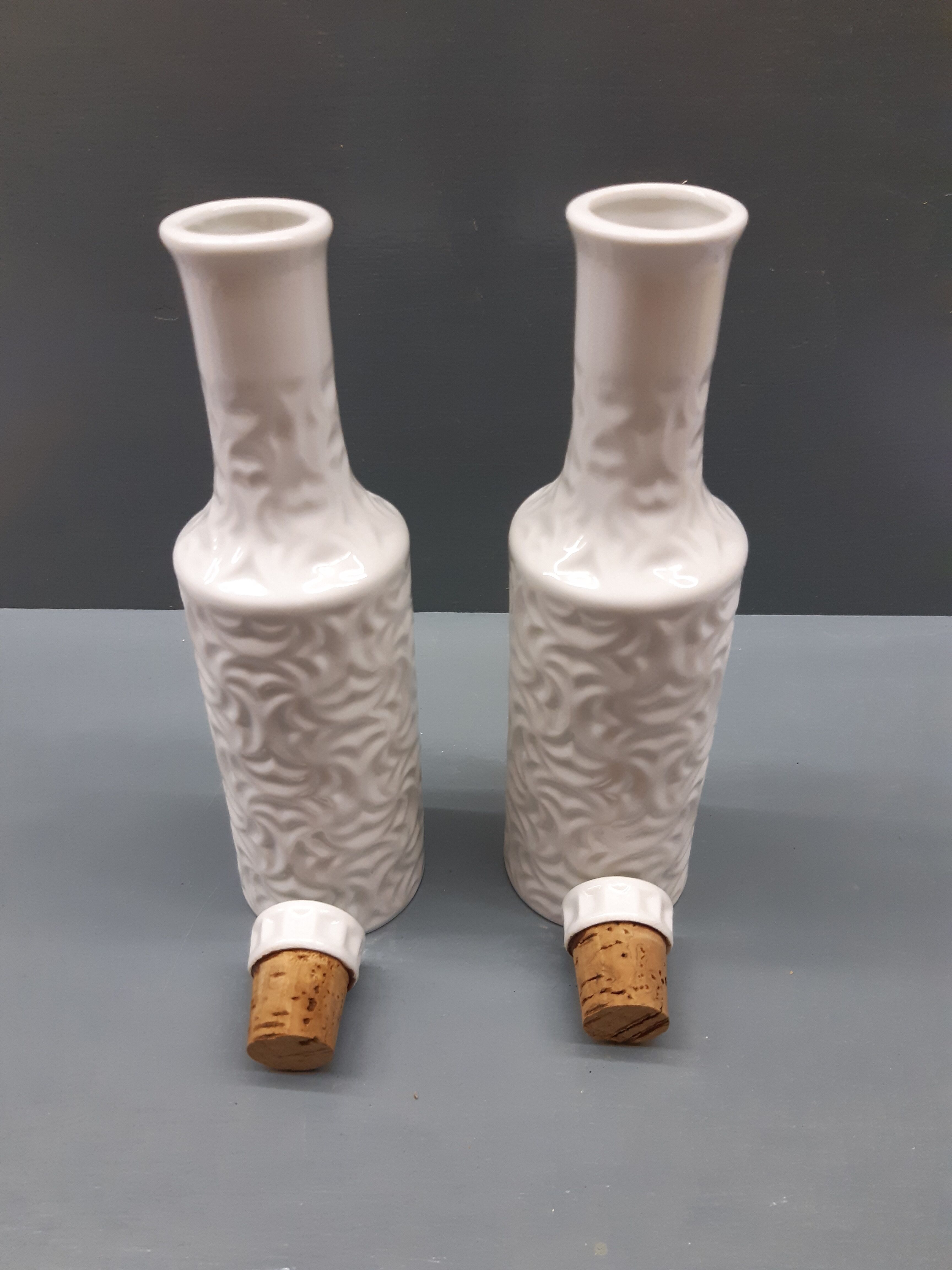 2 white porcelain bottles sargadelos o castro vintage