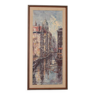 Original Swedish Oil on Canvas – “Amsterdam” – Vintage & Framed