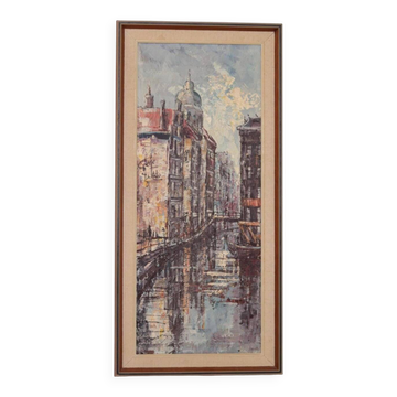 Original Swedish Oil on Canvas – “Amsterdam” – Vintage & Framed