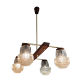 Vintage 60s rustic 4-light  wooden chandelier