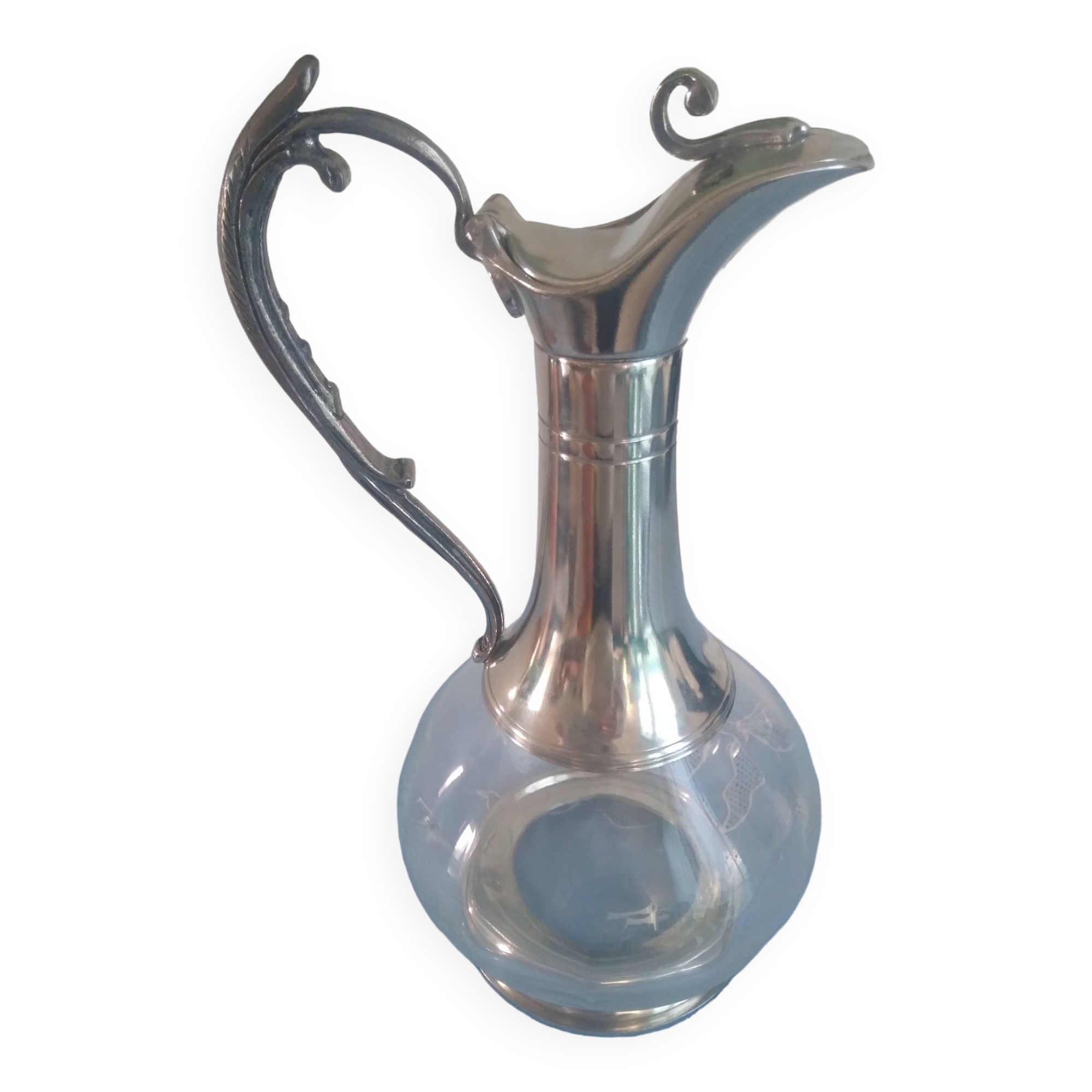 Decanter in pewter and crystal