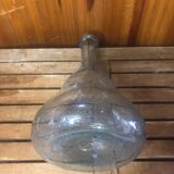 Ancienne bouteille style biot verre soufflé bullé bleuté vintage