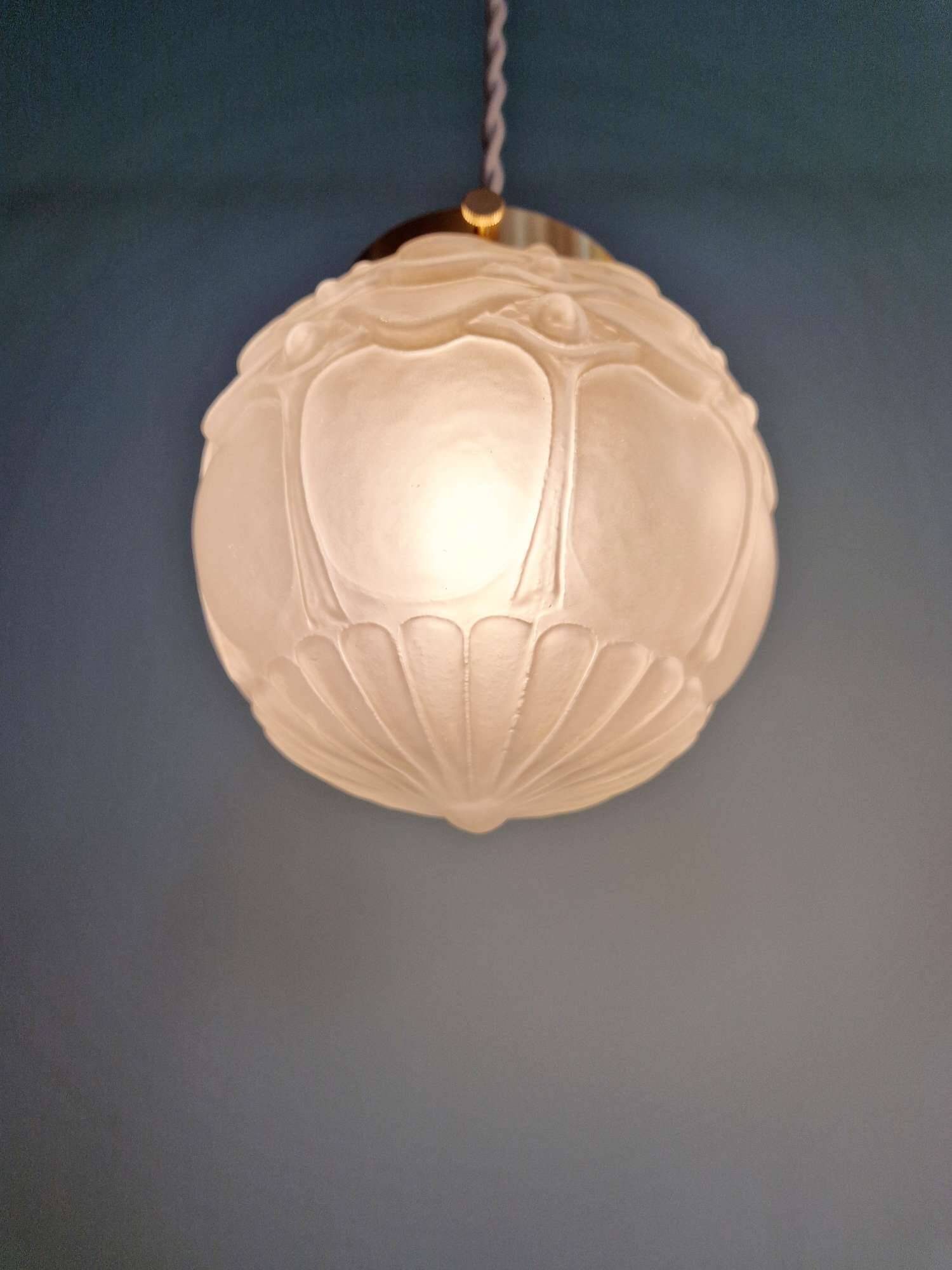 Art Deco satin glass pendant (2 available), 1920s-30s