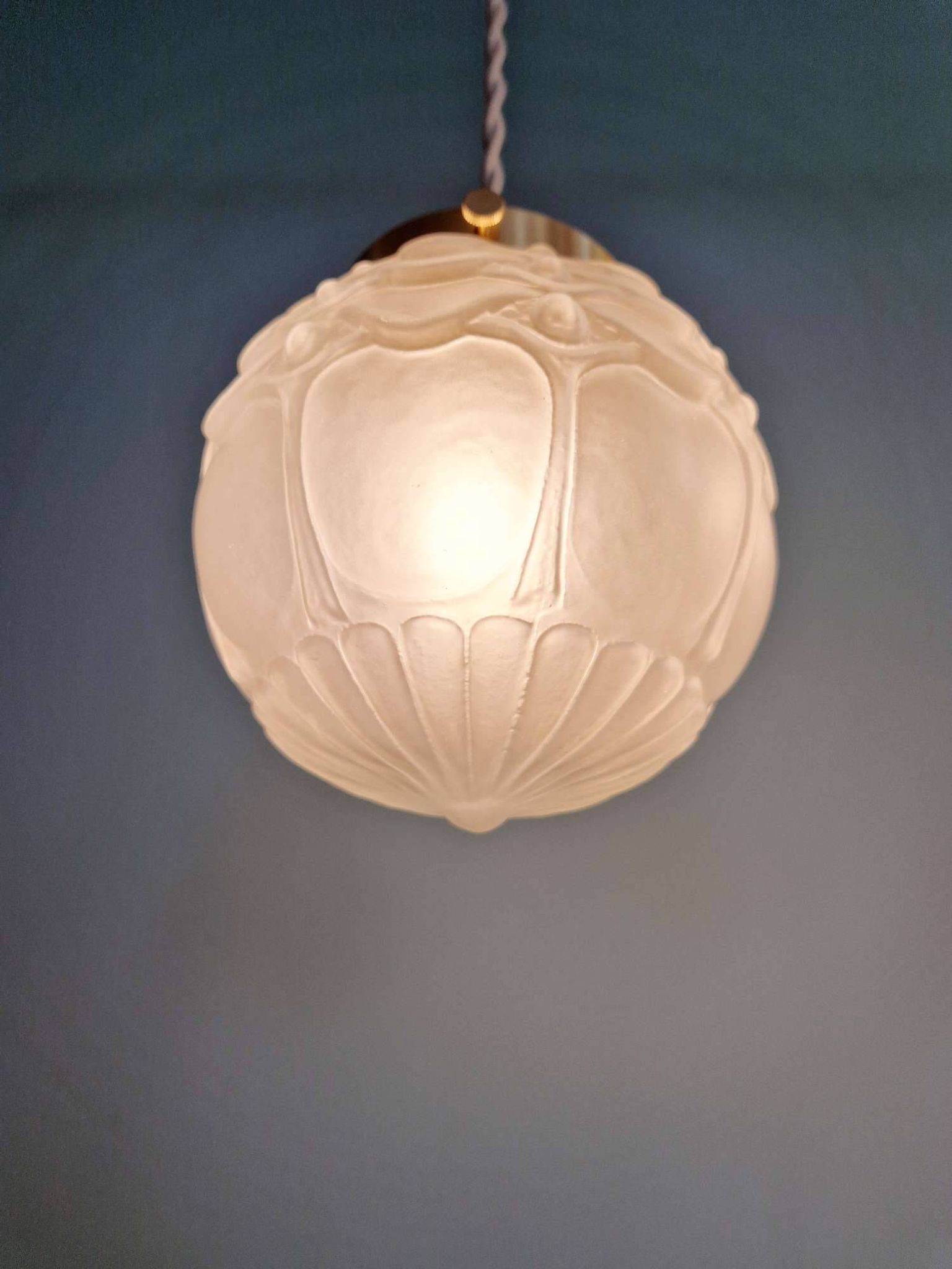 Art Deco satin glass pendant (2 available), 1920s-30s