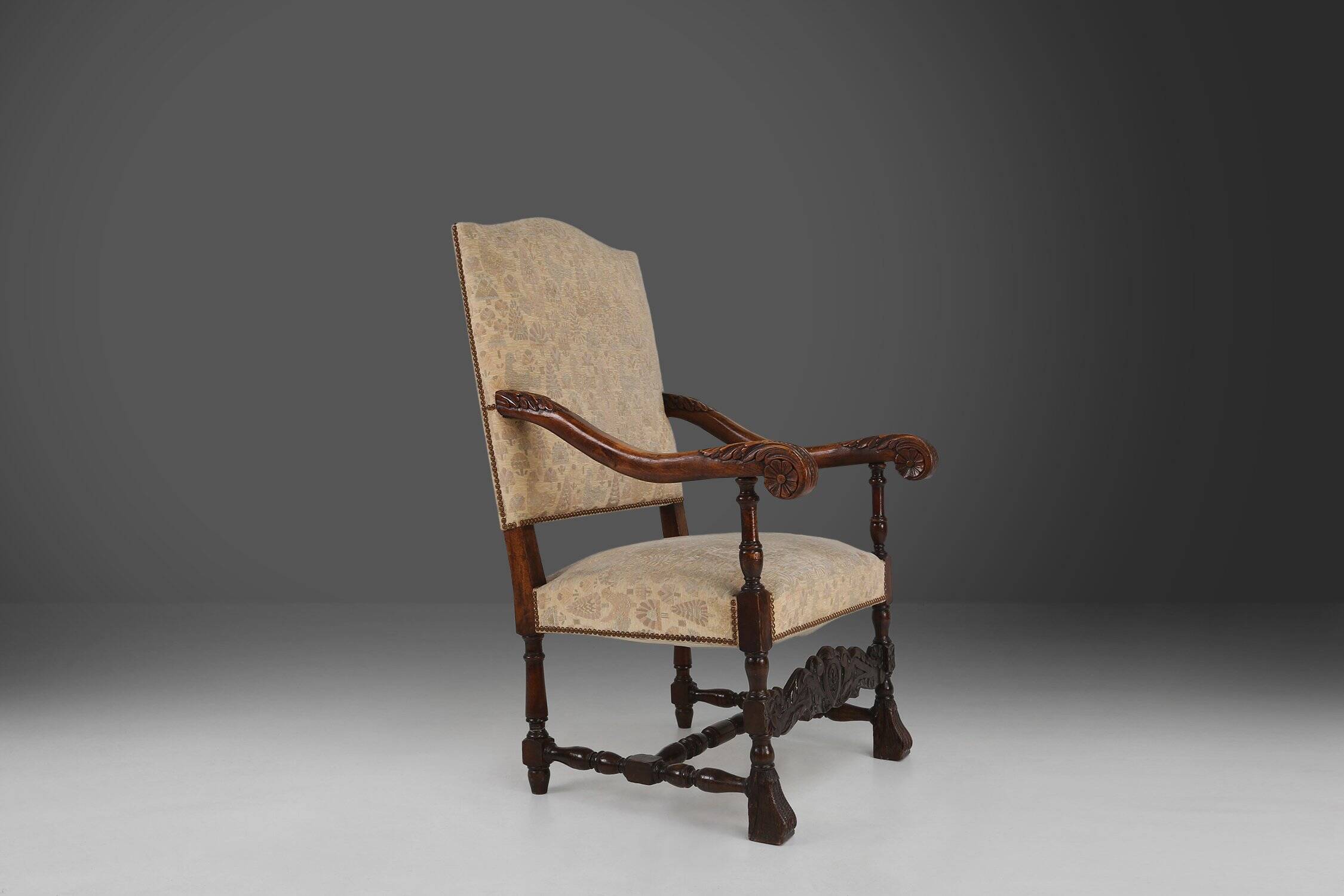 19th Century Renaissance carved oak Throne Armchair, France 1850s