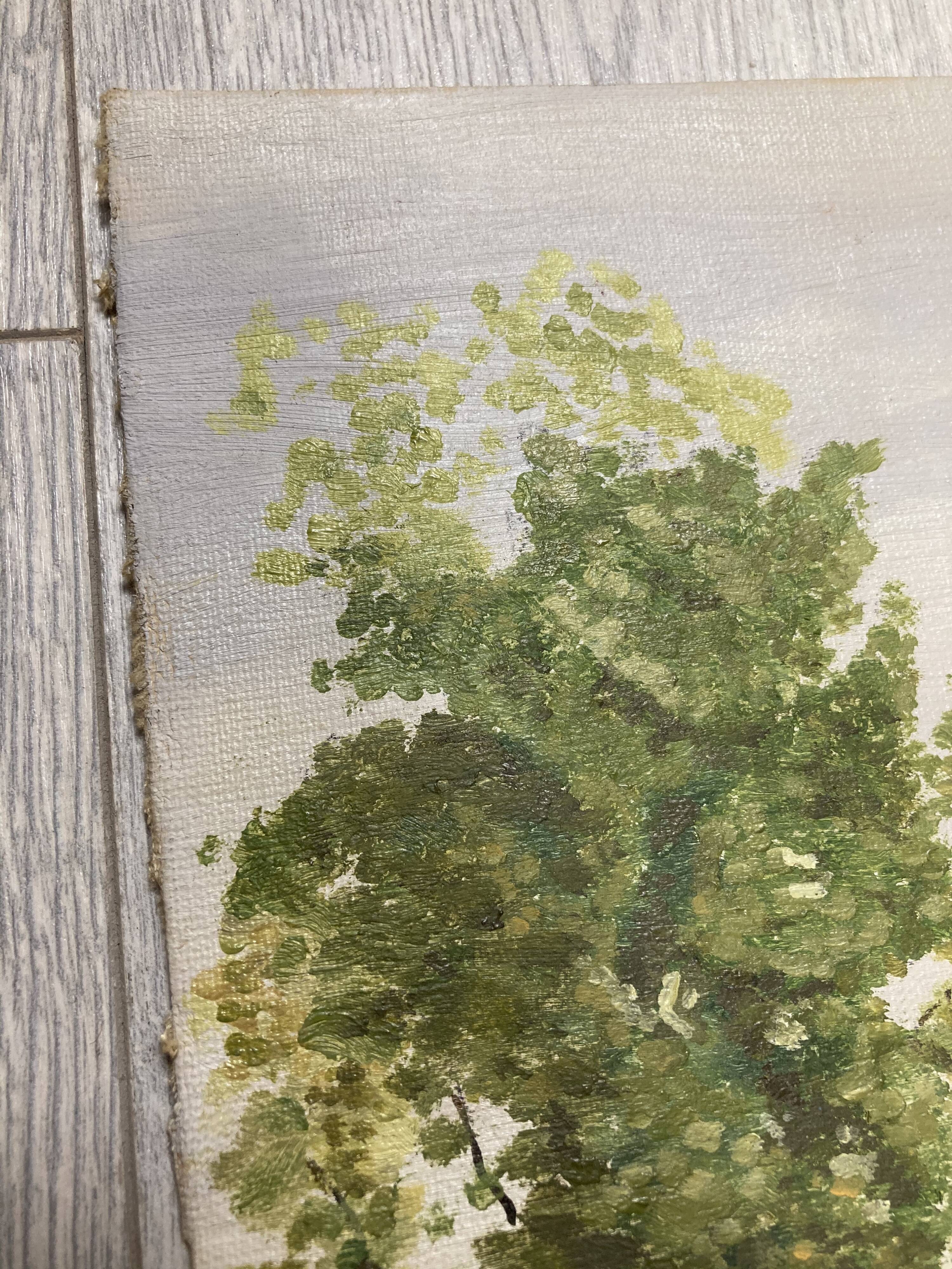 Oil on cardboard romantic landscape