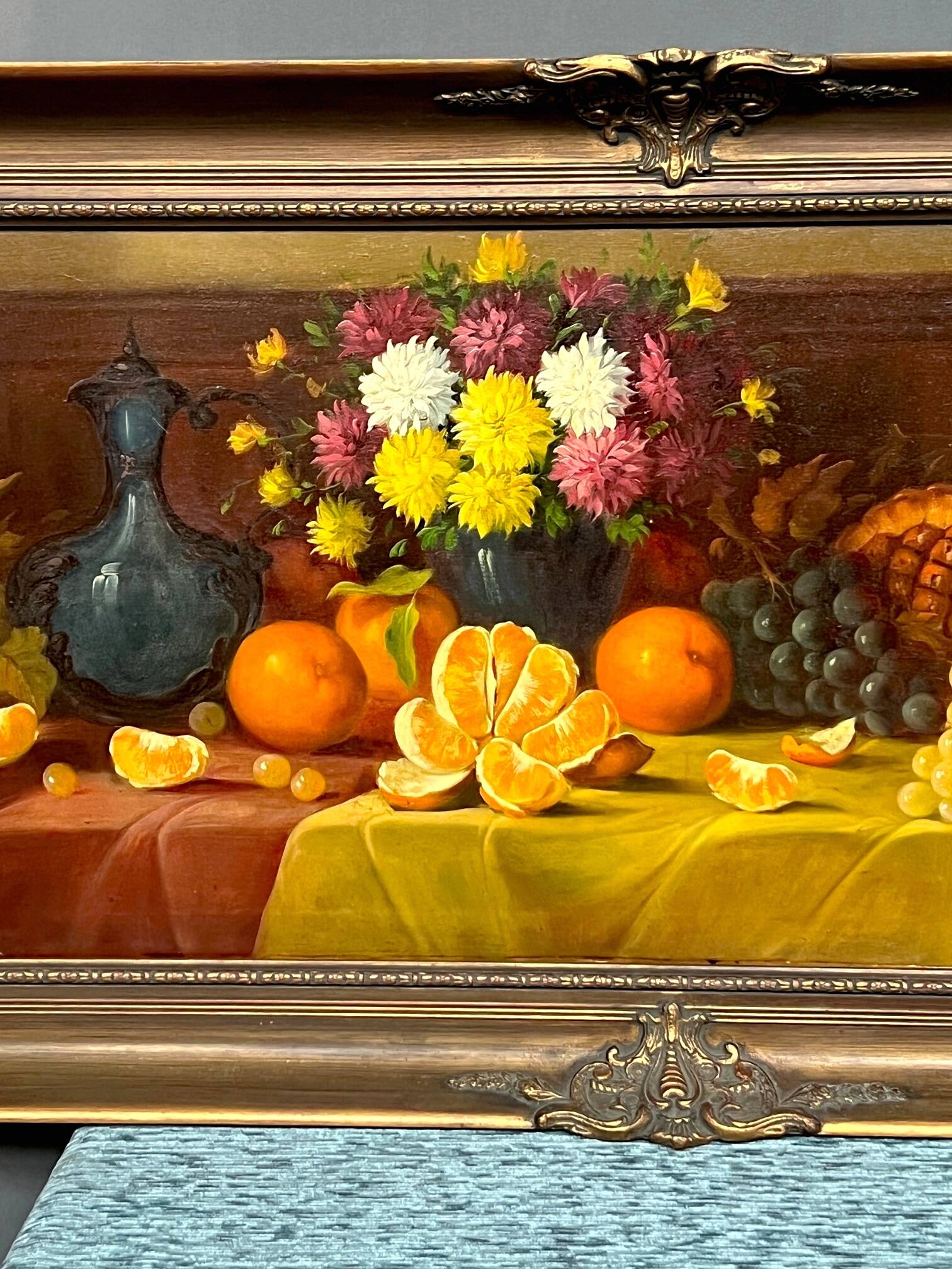 L.Maes. Still life with flowers and fruits. Large format.