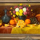 L.Maes. Still life with flowers and fruits. Large format.