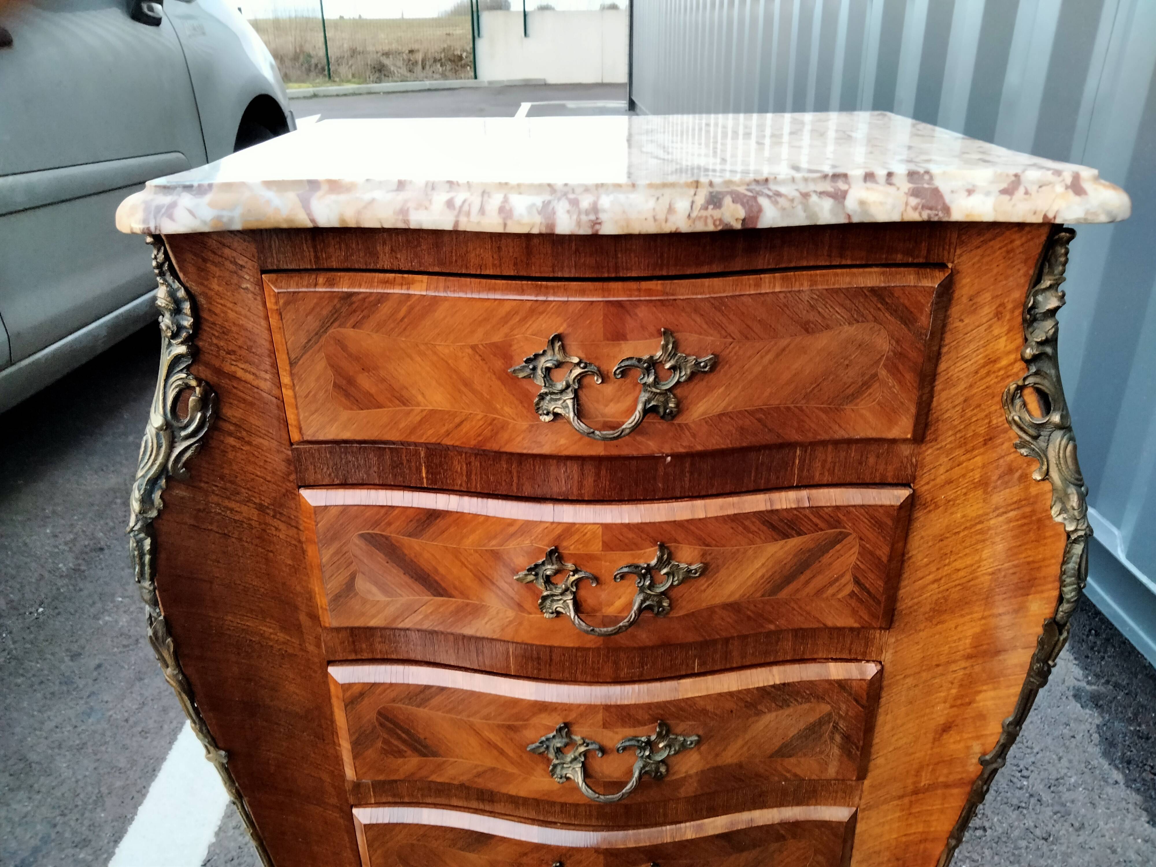 Dresser rag maker style louis xv marquetry marble top