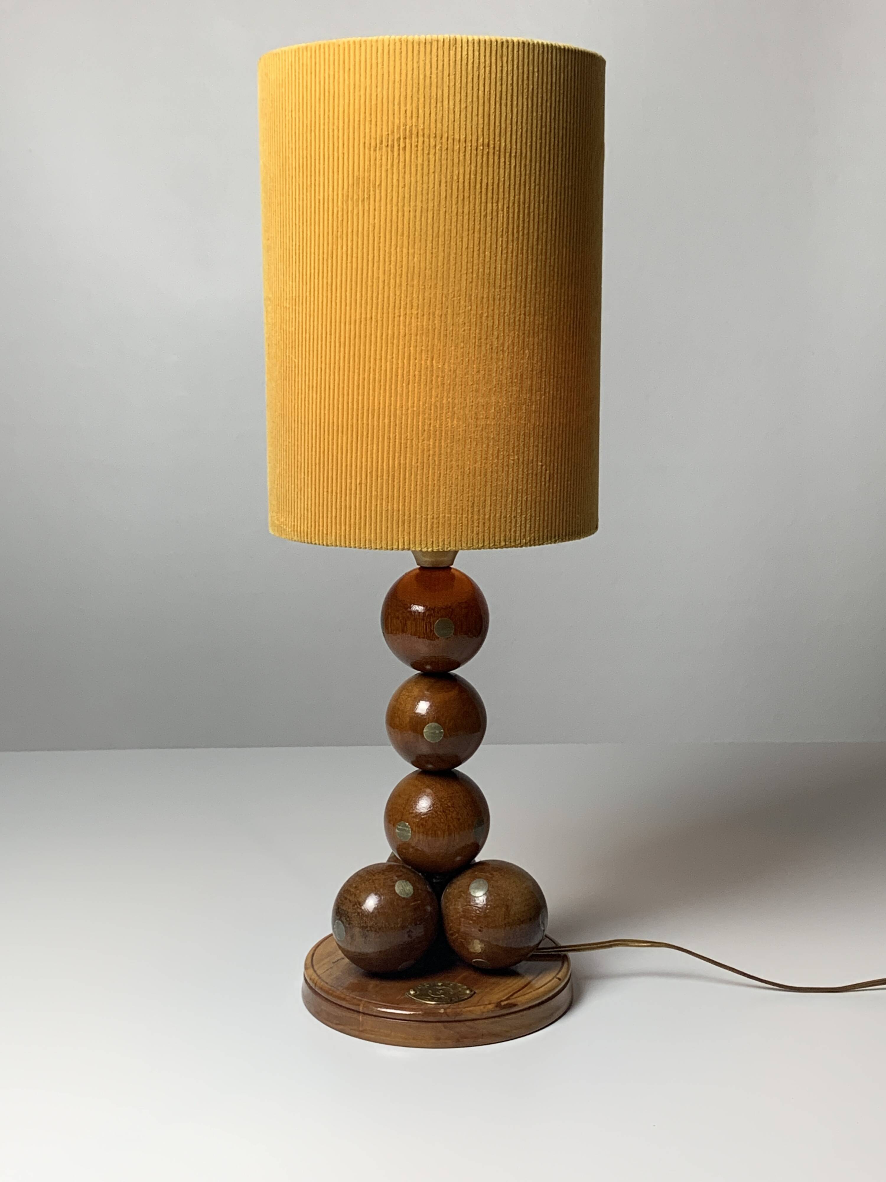 Dutch Handcrafted Commemorative Wooden Sphere Ball Table Lamp, 1976
