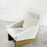 French Modernist Living Room Sofa Set In White Leather, 1950's