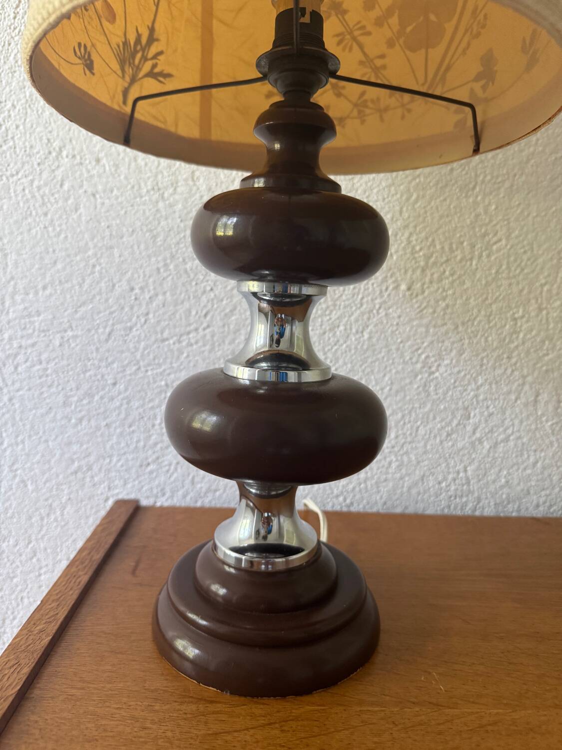 70s wooden chrome flower lamp