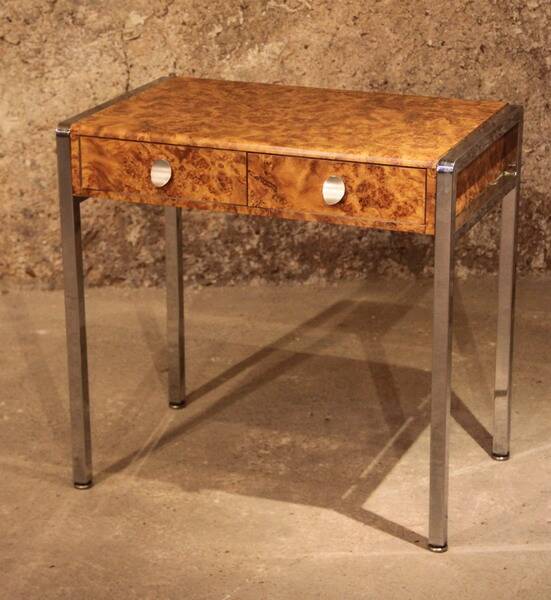 Small desk vanity 70 walnut burl chrome base