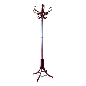 Coat rack on curved wooden stand, Baumann or Thonet style parrot