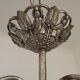Chandelier en argent Art Déco français à 3 lumières avec abat-jours coniques et hexagonaux opaques