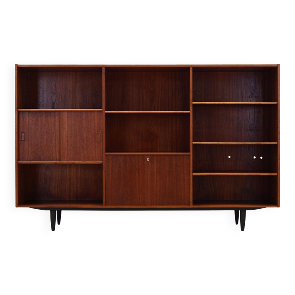 Bibliothèque en teck, design danois, années 1970, production : Kjeld Bundgard