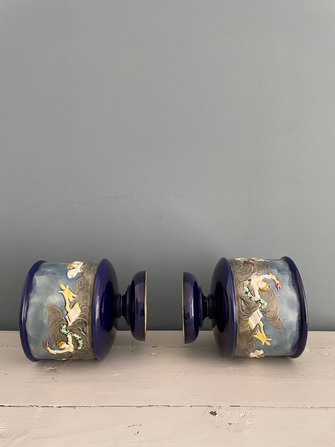 Two Thomas Sergent planters in Palissy majolica