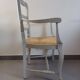 Armchair in painted wood, grey, with straw seat