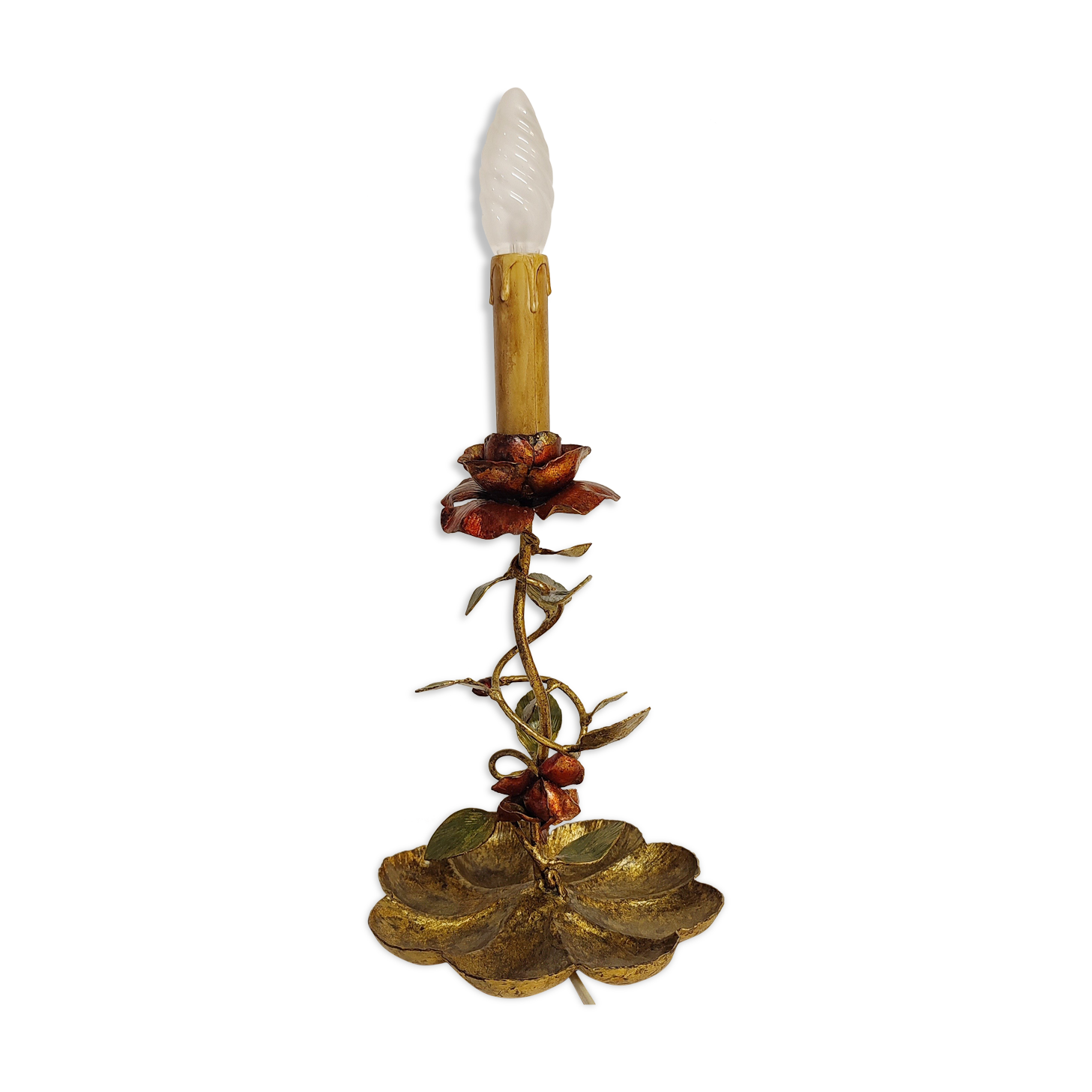 Wrought iron table lamp and gold leaf. France, 1950