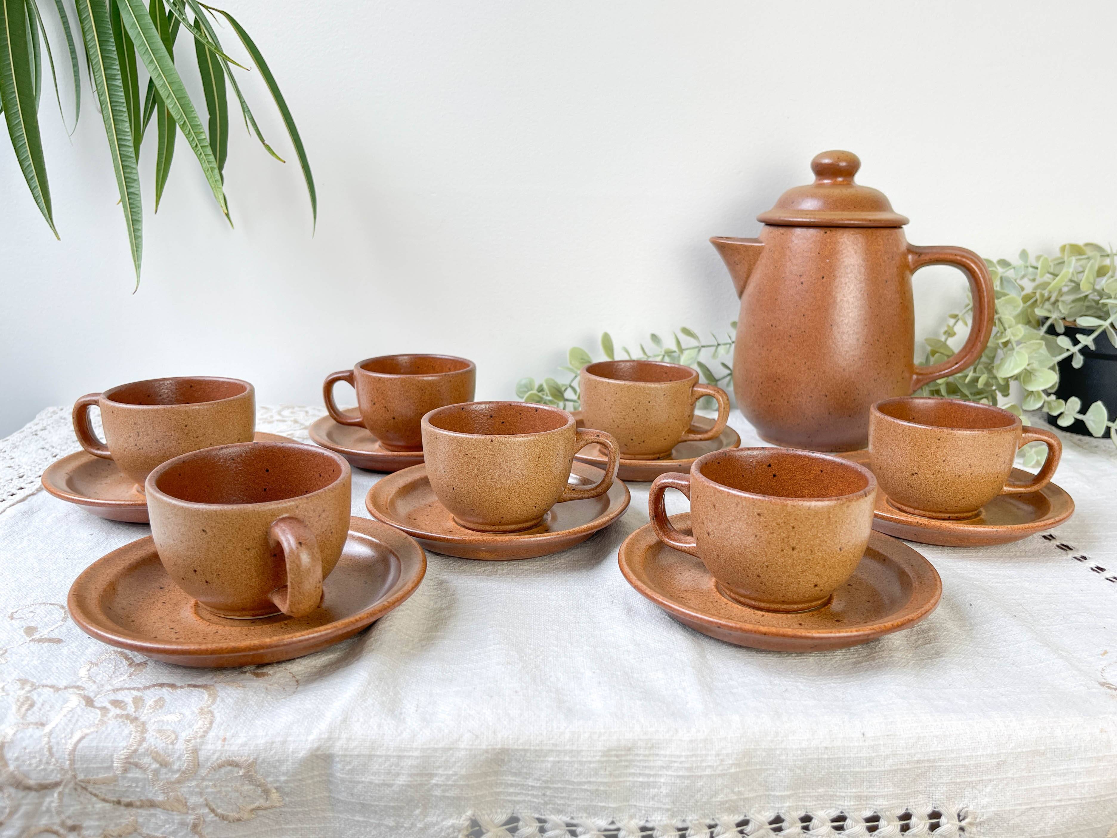 Vintage speckled stoneware coffee set Sarreguemines France from the 1950s