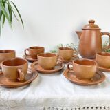 Vintage speckled stoneware coffee set Sarreguemines France from the 1950s