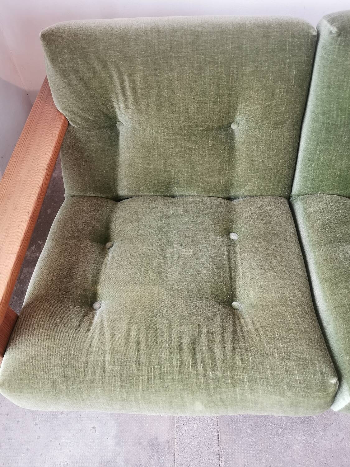 Scandinavian velvet and wood sofa