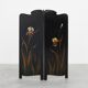 Art Nouveau Black Lacquered Two-Panel Screen with Hand-Painted Irises, Fran