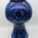 Large Baluster Vase in Safi Ceramic - Blue Black Geometric Design - Morocco