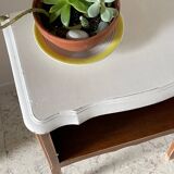 Vintage wood and white bedside table