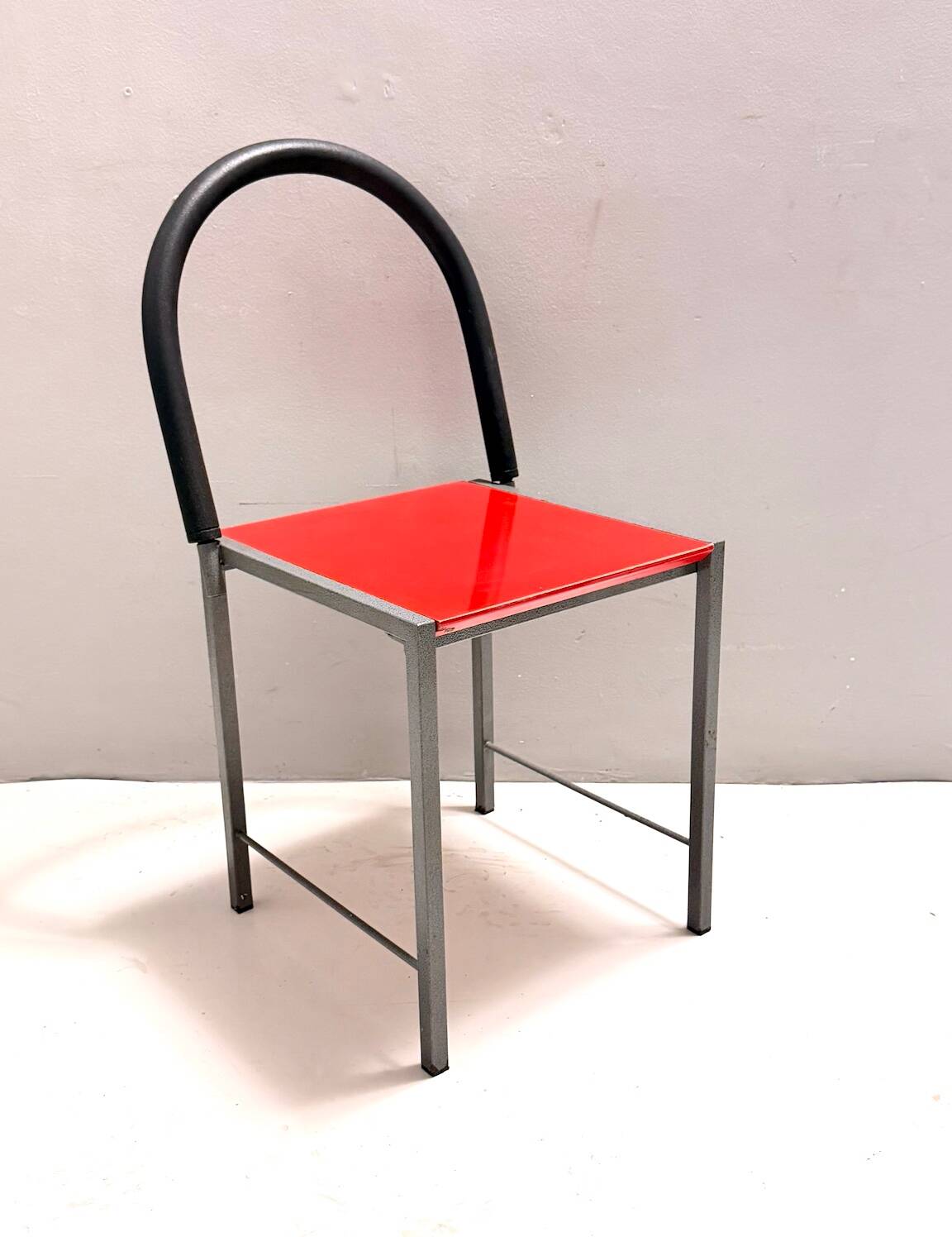 Ettore Sottsass style Red Vintage Side Chair, Laminate & Metal, Italy, 1980