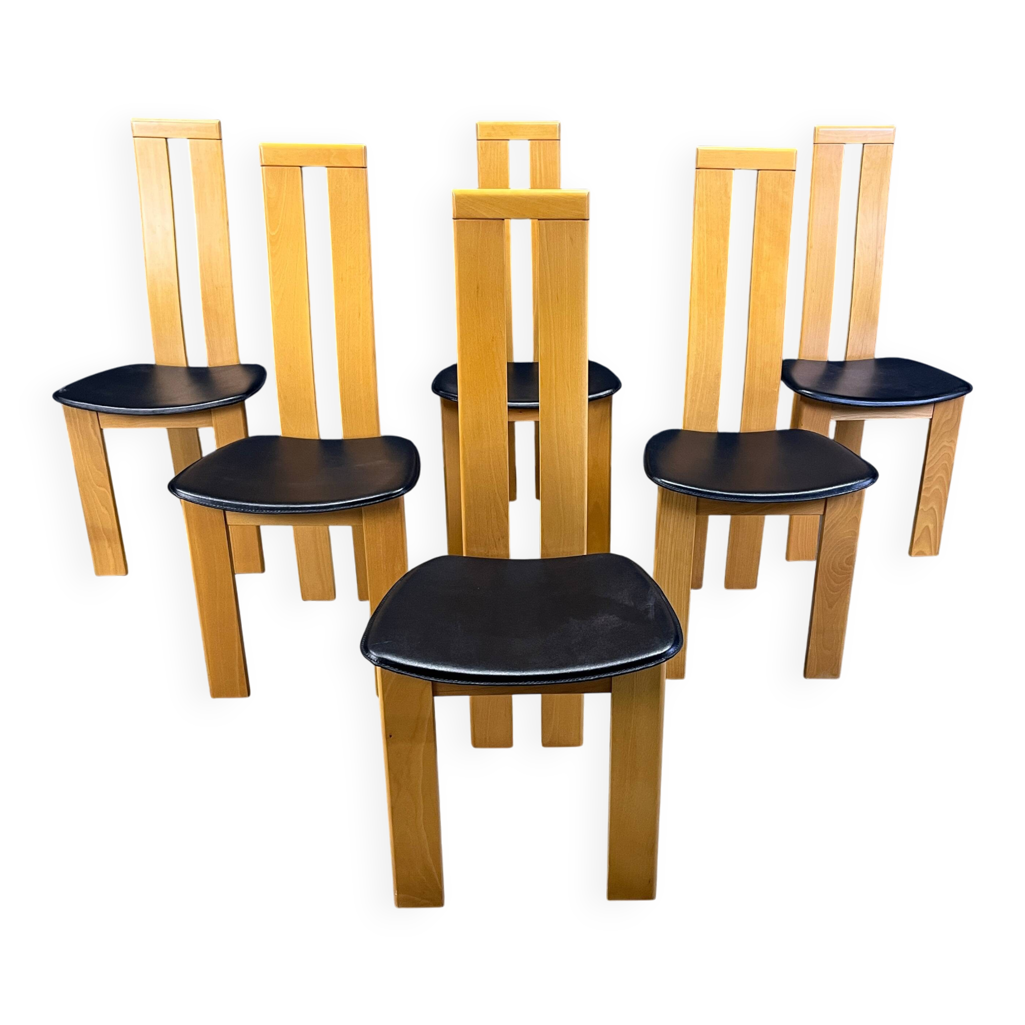 Chaises de salle à manger en chêne à dossier haut postmodernes, années 1980 - ensemble de 6