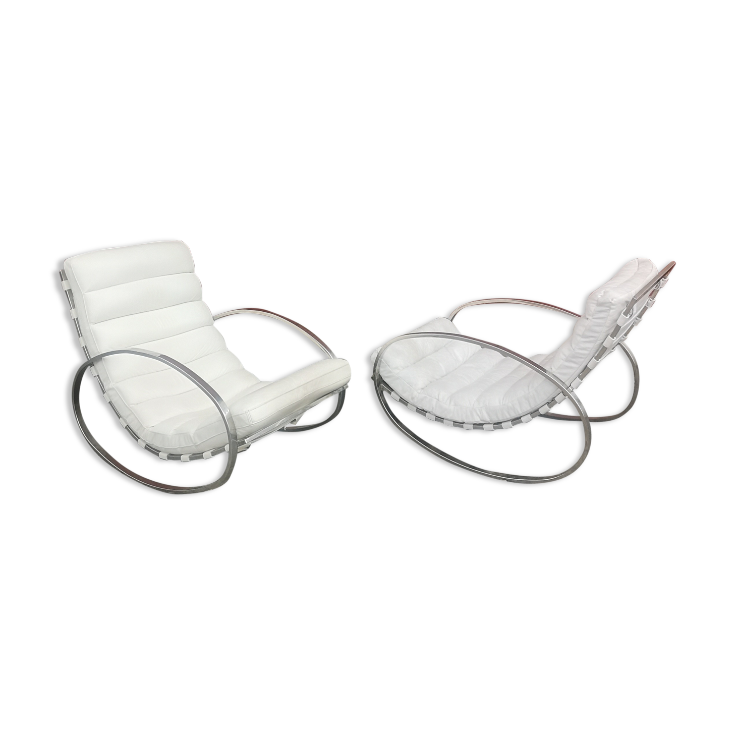 Pair of vintage chrome and leather rocking chairs