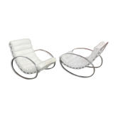 Pair of vintage chrome and leather rocking chairs