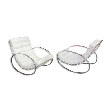 Pair of vintage chrome and leather rocking chairs